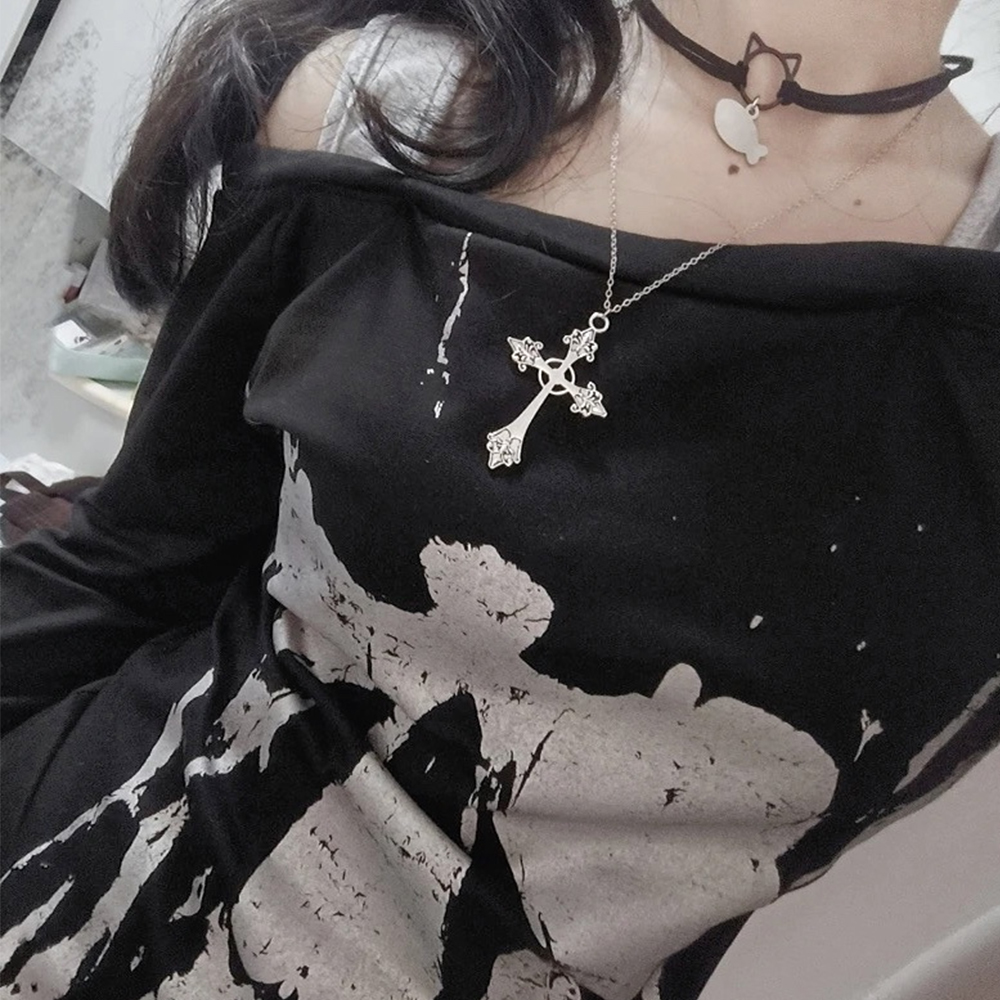 Off Shoulder Top - Y2K Fake Two-Piece Retro Top Streetwear