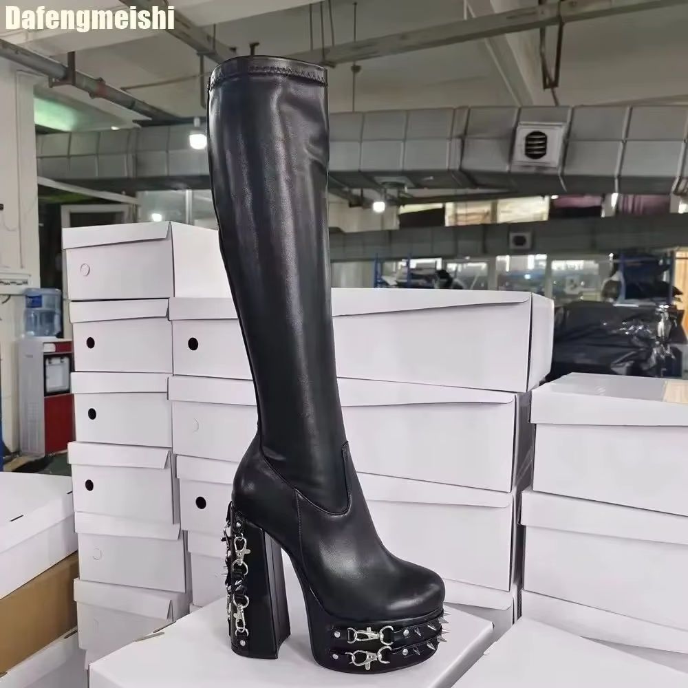 Women'S Fashion Winter 2026 - Rivet Platform Heel Knee-High Boots 2026