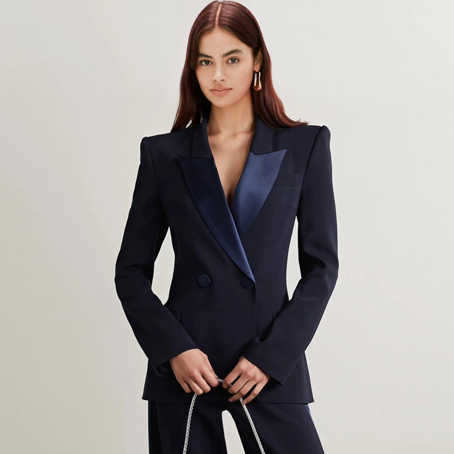 Women'S Fashion Blazer - Allingentle Deep Blue Lapel Women's 2
