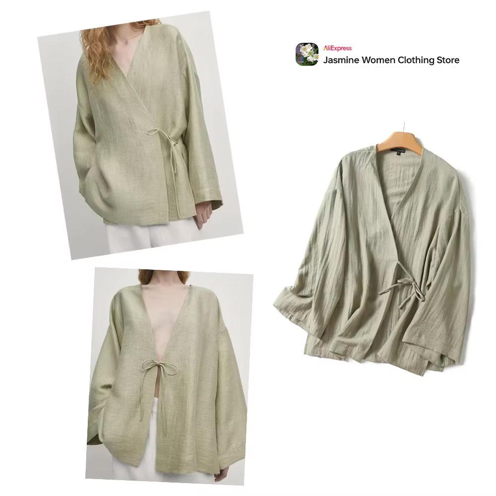 Lace Trim Cami - Comfy Olive Blouse with Ties Long
