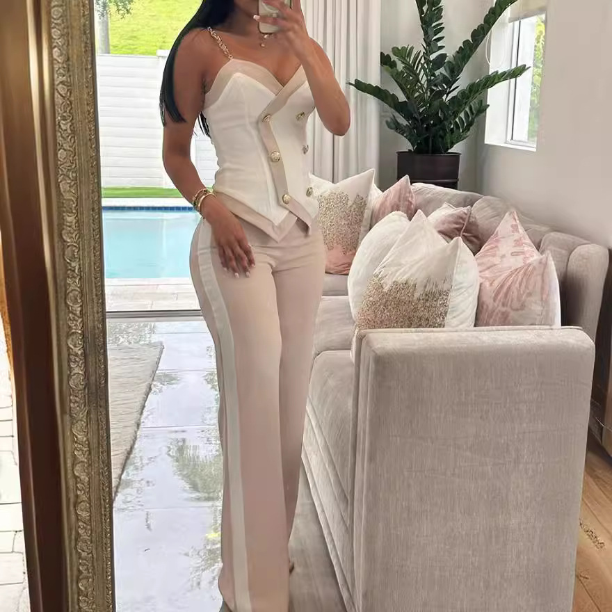 Women Side Striped Work Suit S - Lace Trim Cami reseña y precio