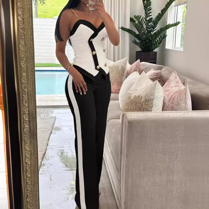 Women Side Striped Work Suit S - Lace Trim Cami reseña y precio