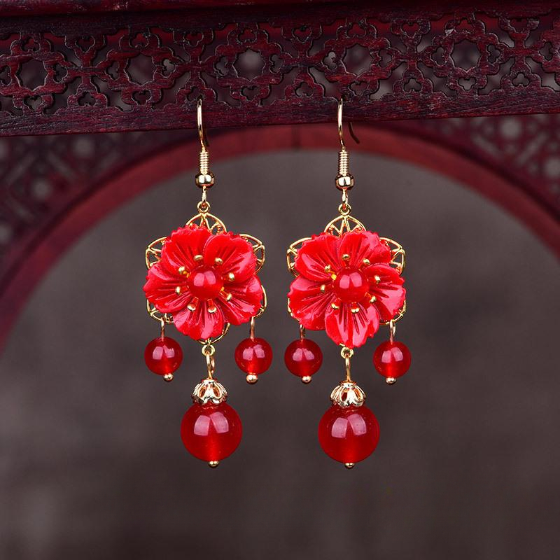 Red Jade Flower Earrings Jewel - Women Fashion Jewellery reseña y precio