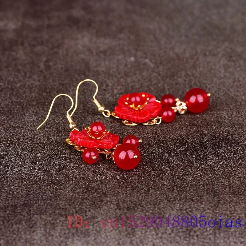 Red Jade Flower Earrings Jewel - Women Fashion Jewellery reseña y precio