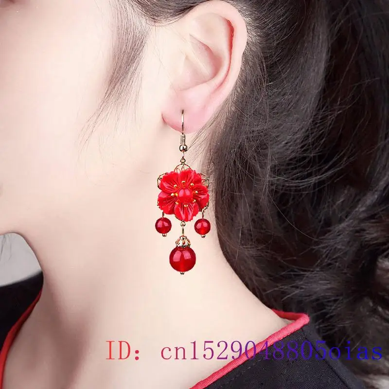 Red Jade Flower Earrings Jewel - Women Fashion Jewellery reseña y precio