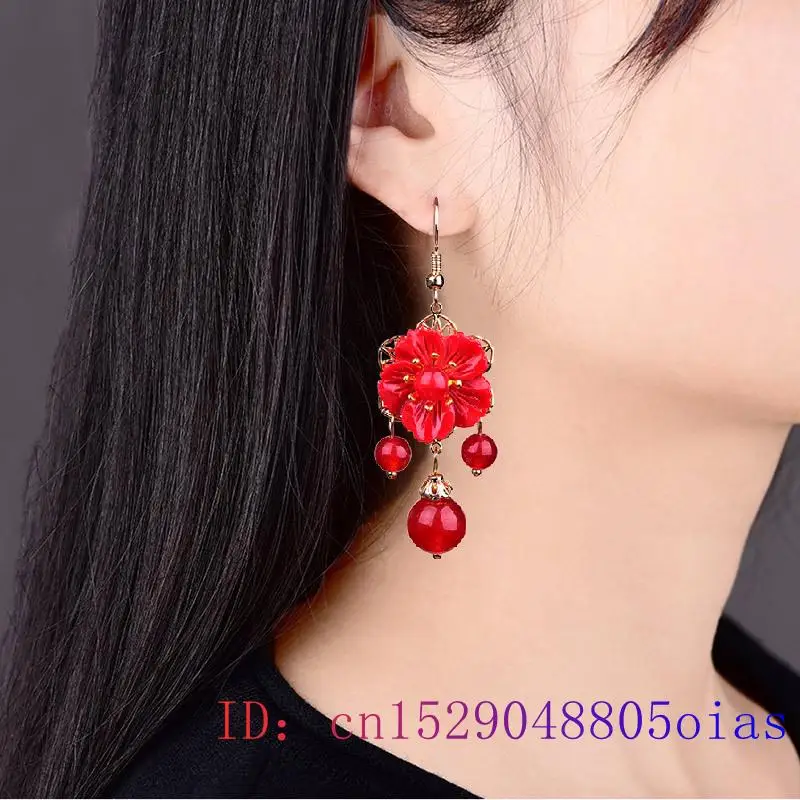 Red Jade Flower Earrings Jewel - Women Fashion Jewellery reseña y precio