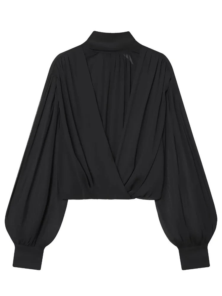 Sexy Black Sheer Chiffon Blous - Wrap Blouse Chiffon reseña y precio