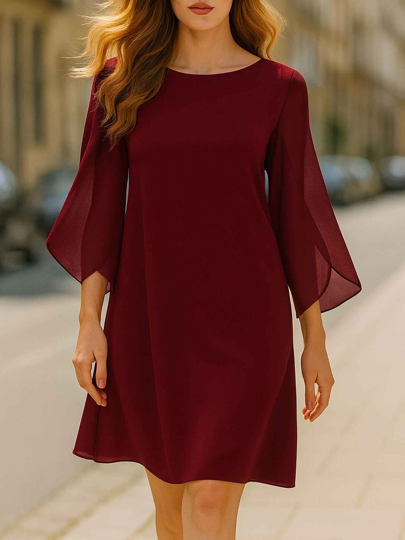Womens Fluter Sleeve Crew Neck - Wrap Blouse Chiffon reseña y precio