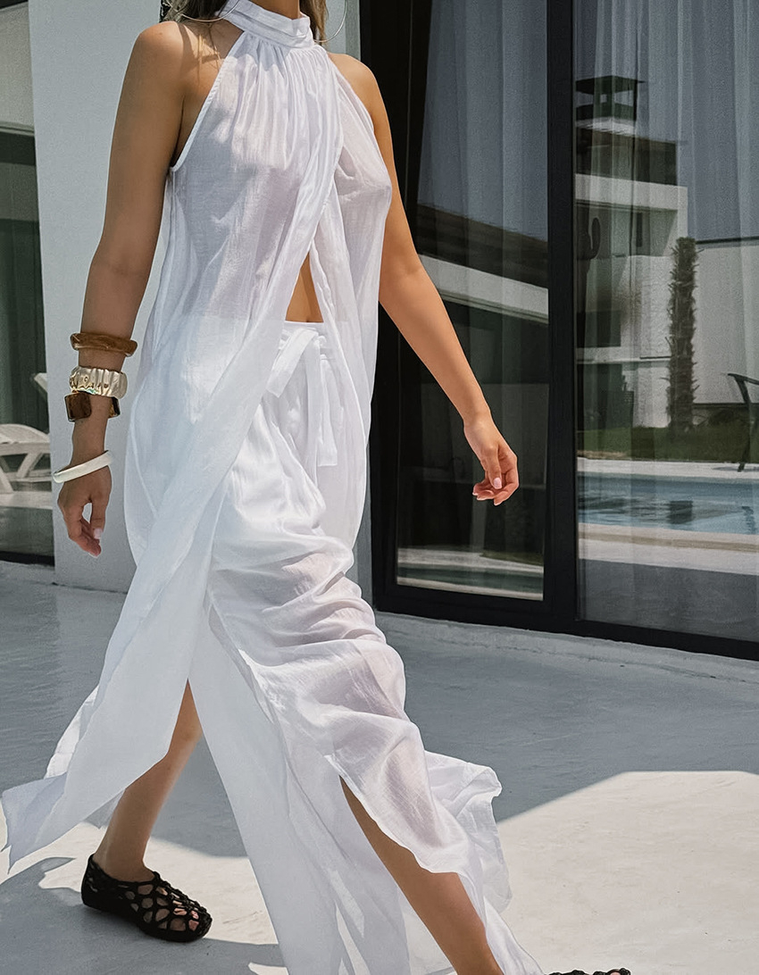 Sexy White Halter Backless Blo - Wrap Blouse Chiffon reseña y precio