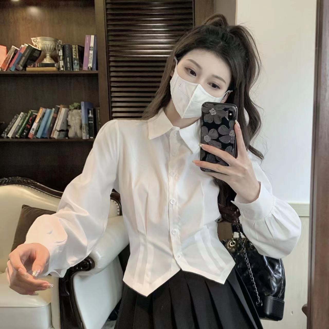 2000s White Long sleeve Vintag - Wrap Blouse Chiffon reseña y precio