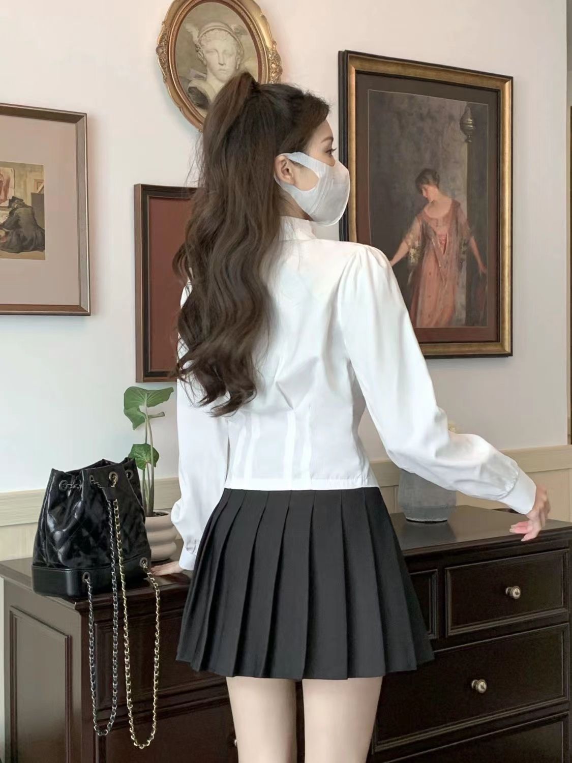 2000s White Long sleeve Vintag - Wrap Blouse Chiffon reseña y precio