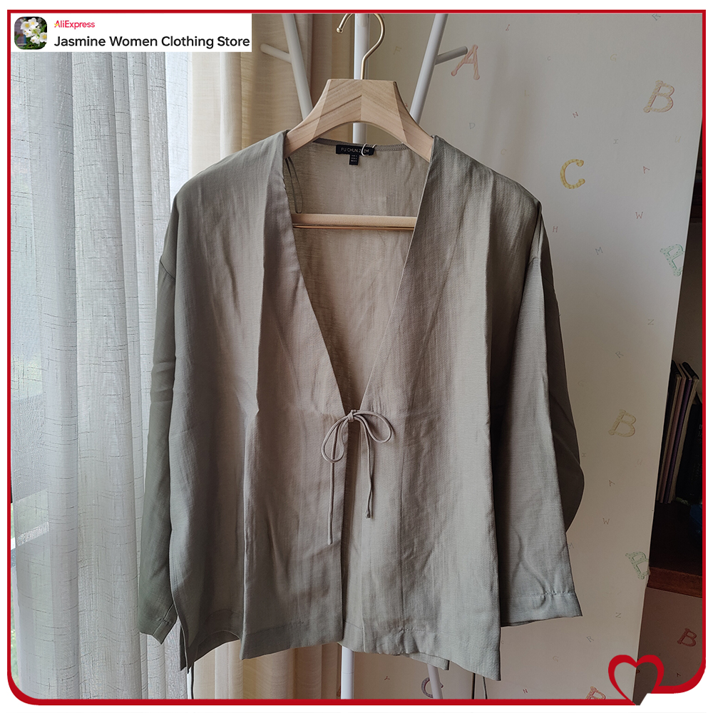 Comfy Olive Blouse with Ties L - Lace Trim Cami reseña y precio