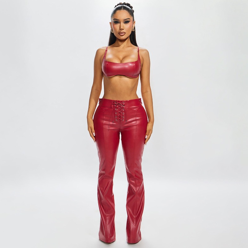 Women Fashion PU Leather 2 Pie - Lace Trim Cami reseña y precio