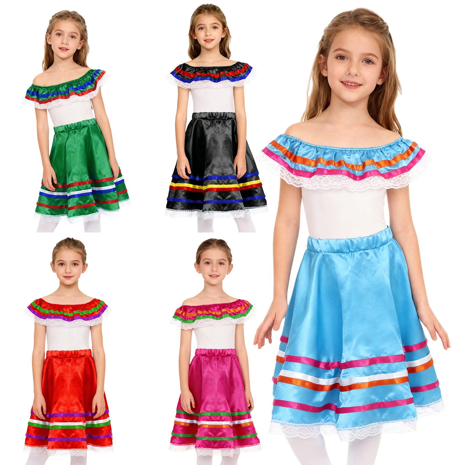 Girls Mexican Flamenco Dance D - Off Shoulder Top reseña y precio