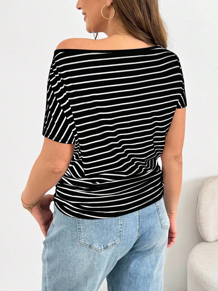 Off Shoulder Striped Short Sle - Off Shoulder Top reseña y precio