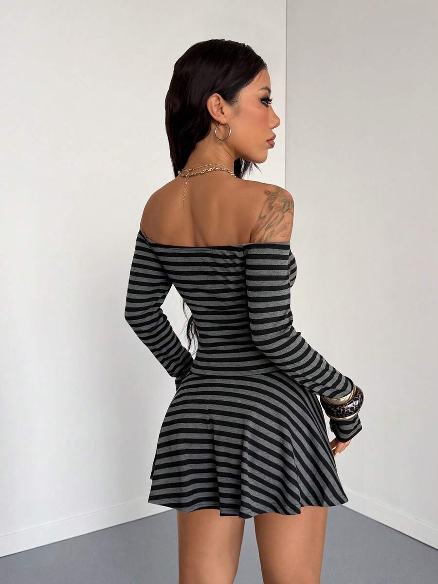 Off Shoulder Striped Long Slee - Off Shoulder Top reseña y precio