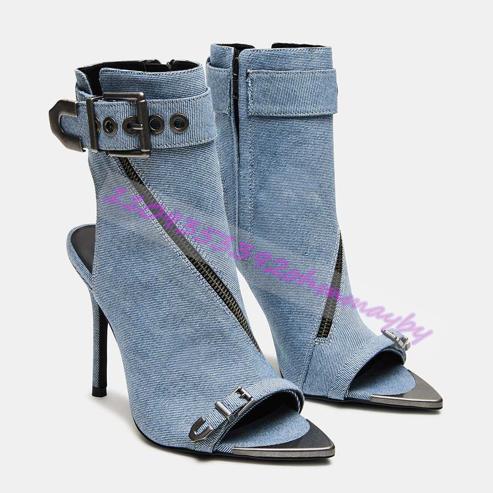Summer Blue Denim Pointed-Toe  - Women'S Fashion Boots reseña y precio