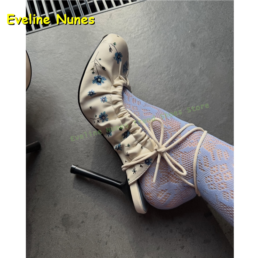Cream White Floral Print Mary  - Women'S Fashion Boots reseña y precio