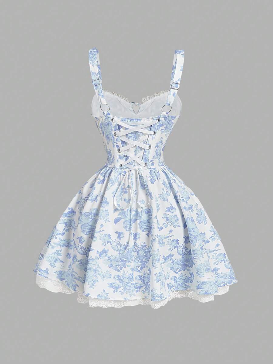 Blue And White Floral Print La - Lace Trim Cami reseña y precio