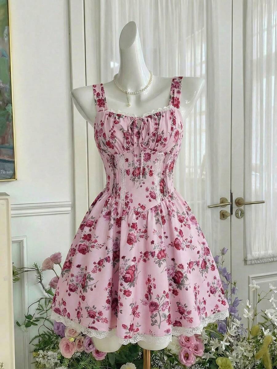 Blue And White Floral Print La - Lace Trim Cami reseña y precio