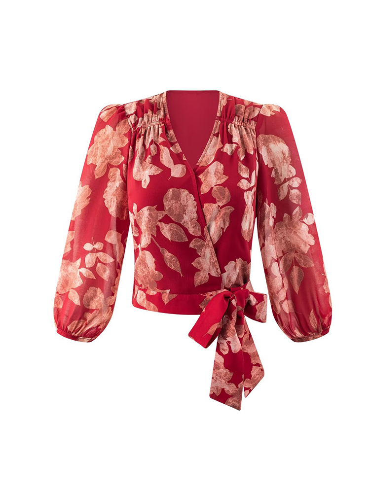 Women V-neck Wrap Bandage Blou - Wrap Blouse Chiffon reseña y precio