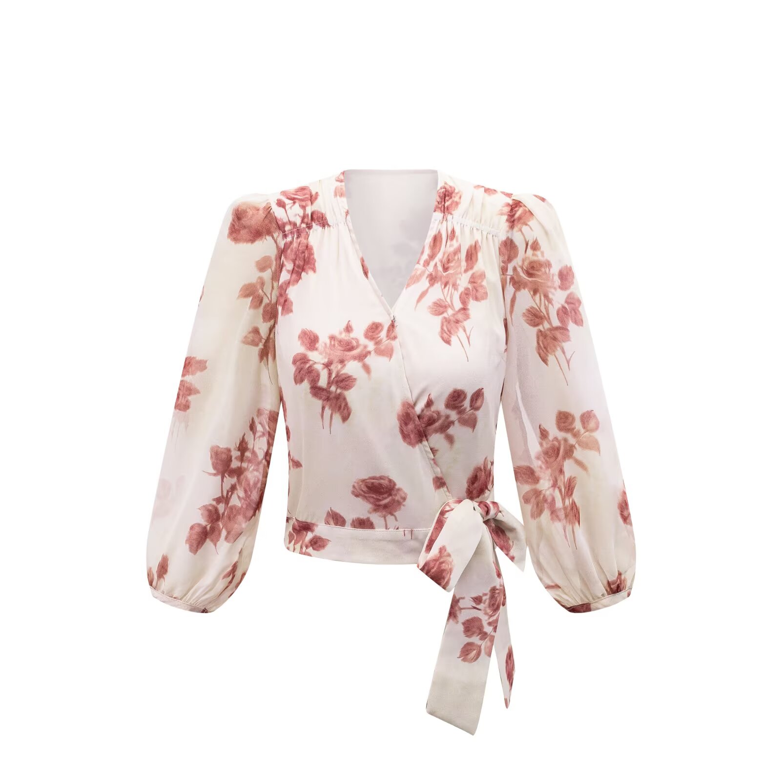 Women V-neck Wrap Bandage Blou - Wrap Blouse Chiffon reseña y precio