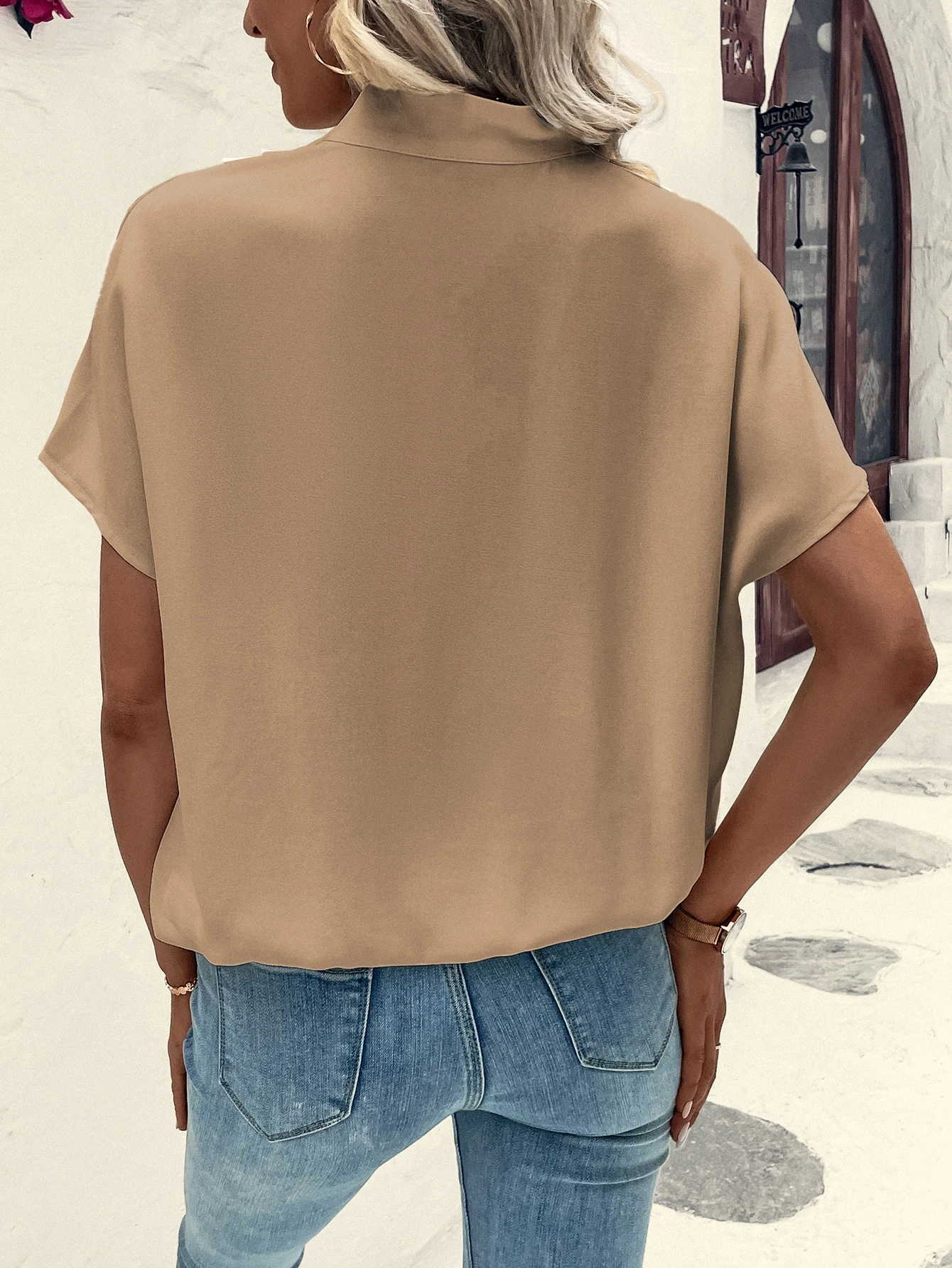 Solid Batwing Sleeve Wrap Blou - Wrap Blouse Chiffon reseña y precio
