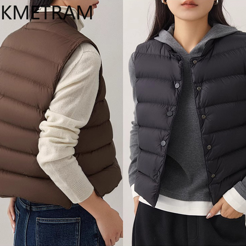 KMETRAM White Goose Down Vest  - Puffer Vest Fashion Women reseña y precio