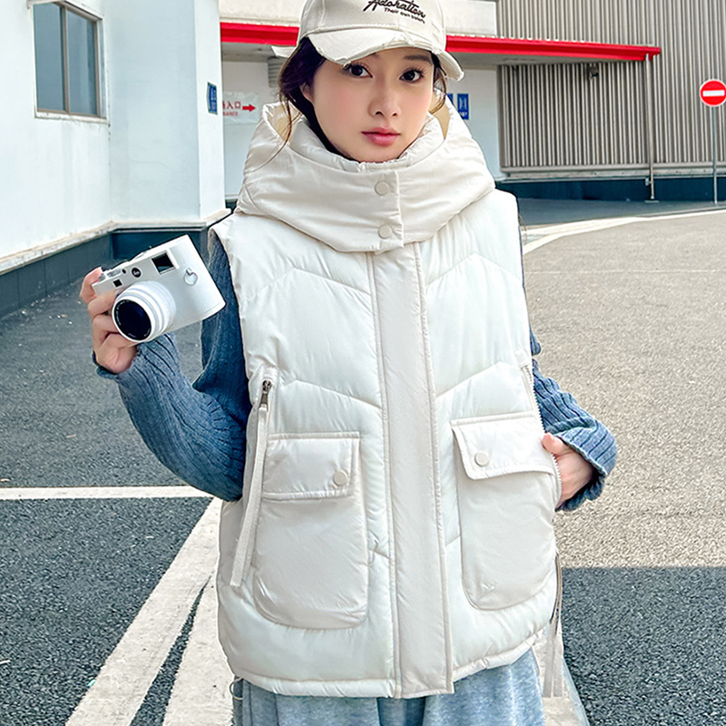 2025 Big Pocket Loose Hooded V - Puffer Vest Fashion Women reseña y precio