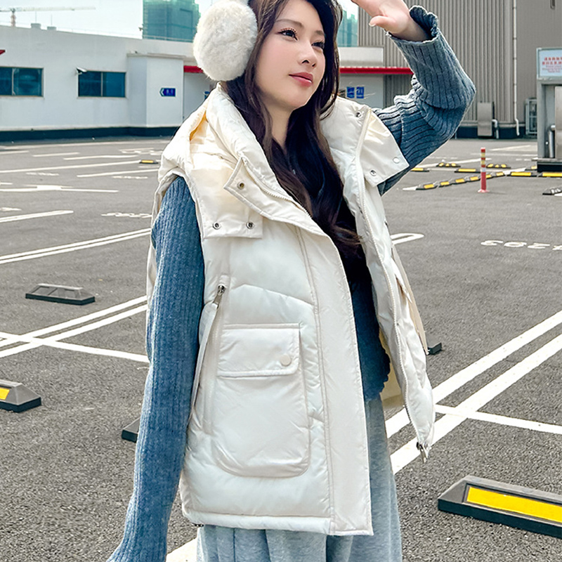 2025 Big Pocket Loose Hooded V - Puffer Vest Fashion Women reseña y precio