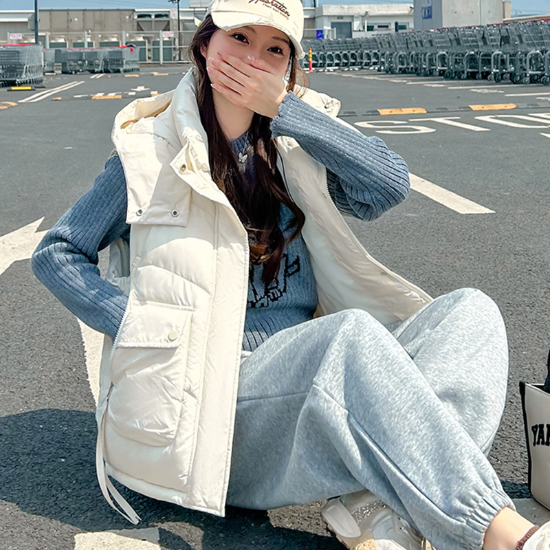 2025 Big Pocket Loose Hooded V - Puffer Vest Fashion Women reseña y precio