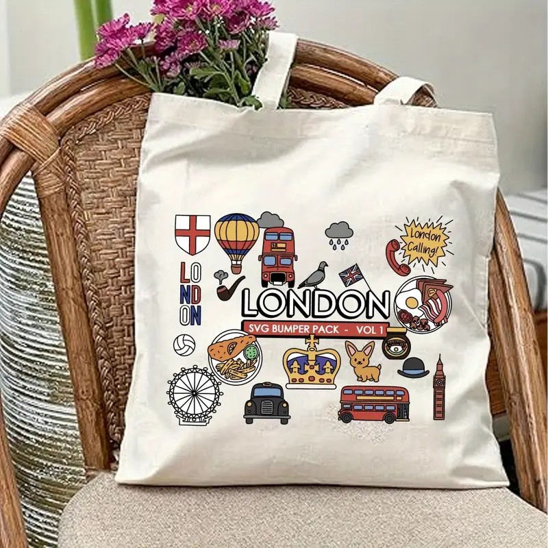 London UK Graphic Canvas Tote  - Women'S Fashion London reseña y precio