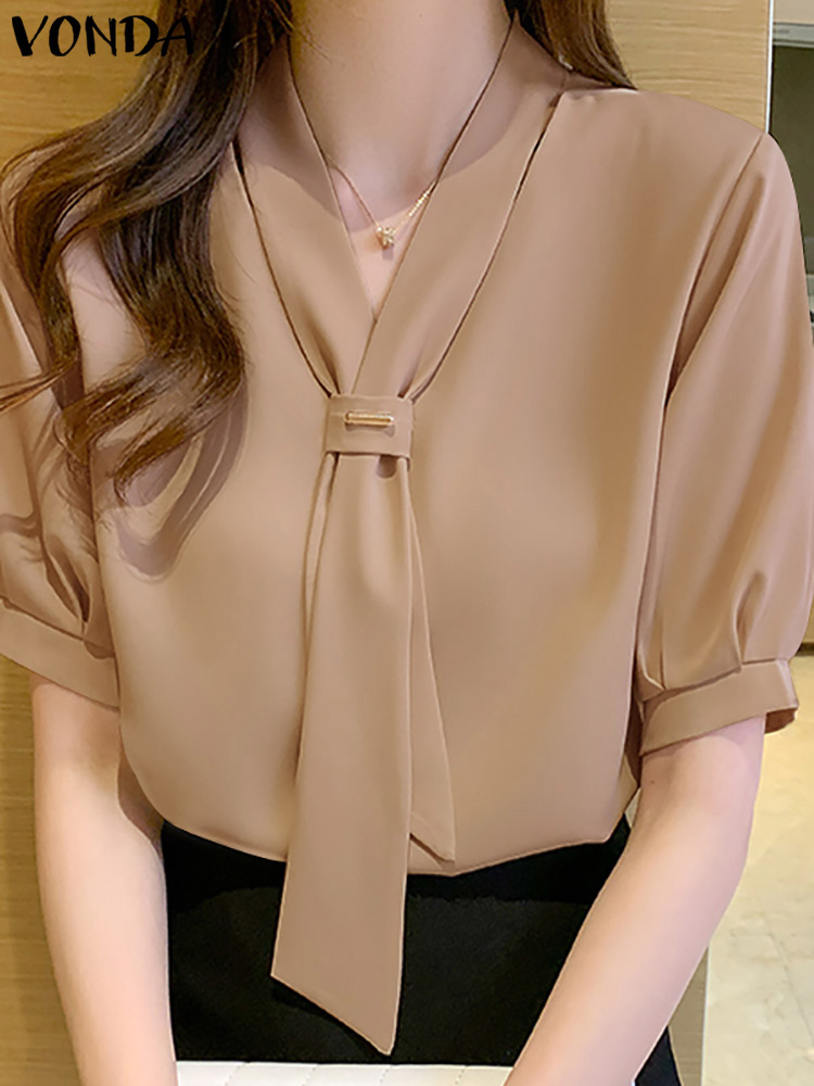 VONDA 2024 Summer Women Tops F - Wrap Blouse Chiffon reseña y precio
