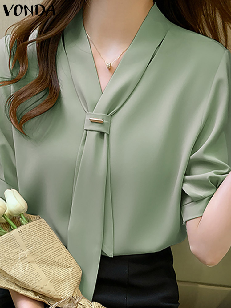 VONDA 2024 Summer Women Tops F - Wrap Blouse Chiffon reseña y precio