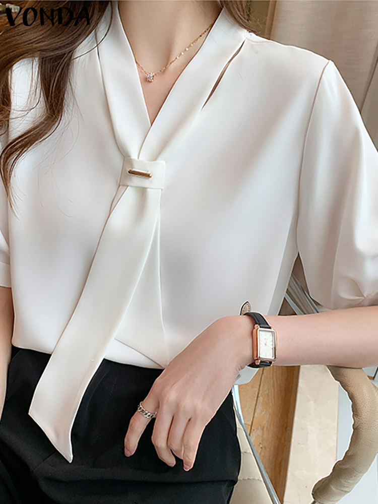 VONDA 2024 Summer Women Tops F - Wrap Blouse Chiffon reseña y precio