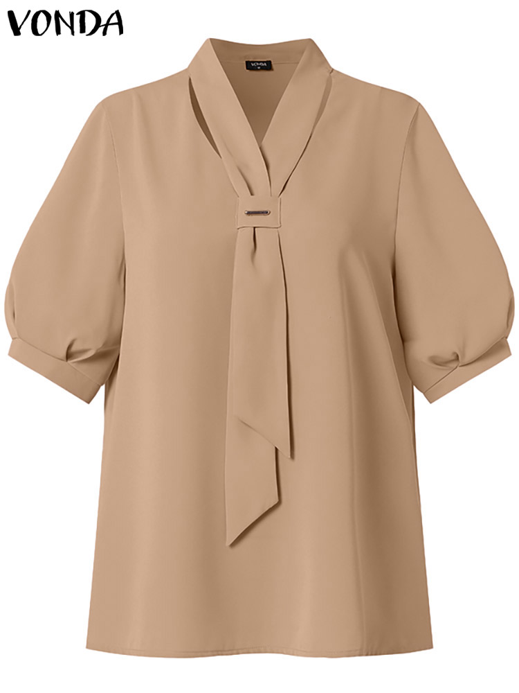 VONDA 2024 Summer Women Tops F - Wrap Blouse Chiffon reseña y precio