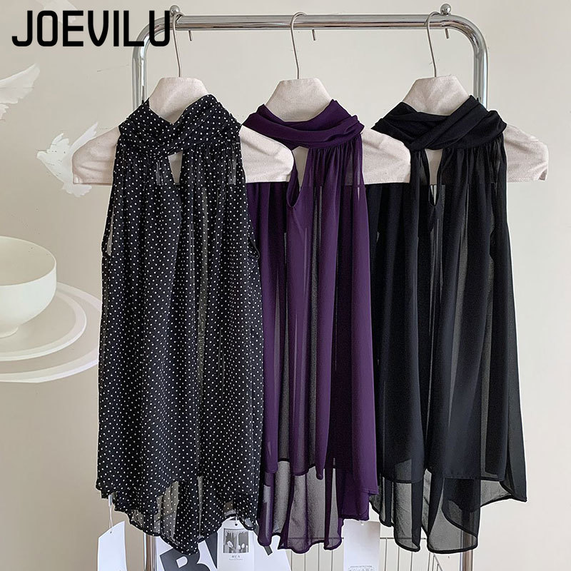 JOEVILU Sleeveless Lace Up Hal - Wrap Blouse Chiffon reseña y precio