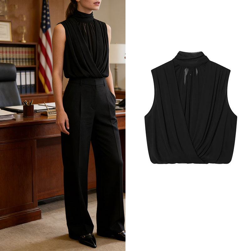 Black Draped Front Blouse Wome - Wrap Blouse Chiffon reseña y precio
