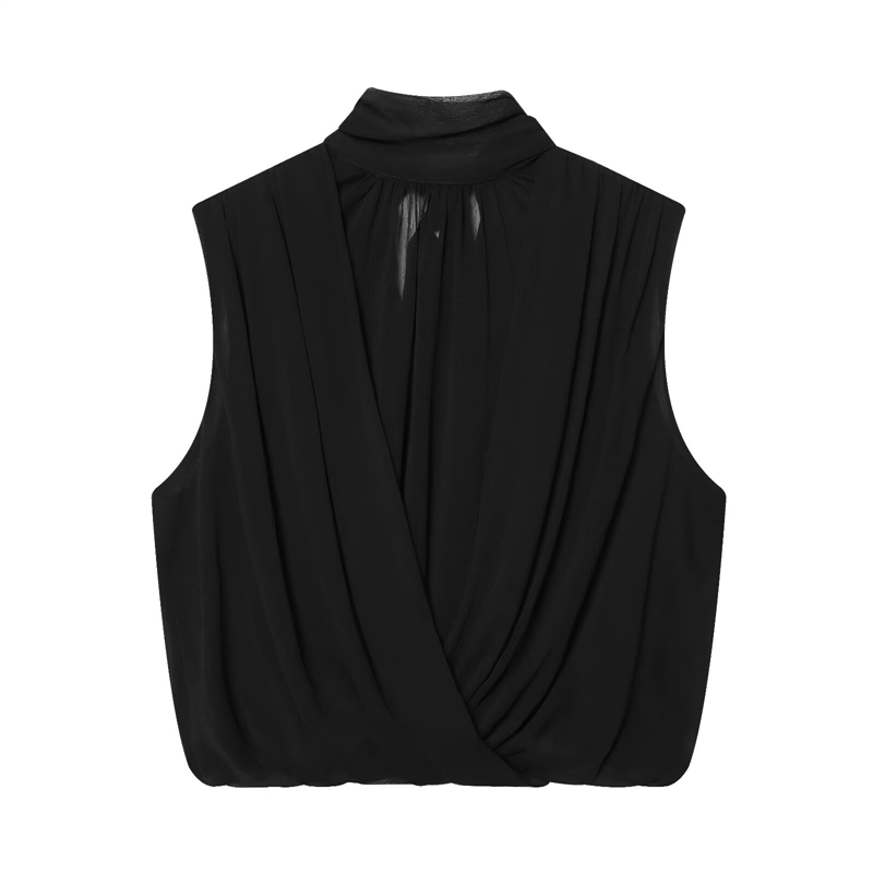 Black Draped Front Blouse Wome - Wrap Blouse Chiffon reseña y precio