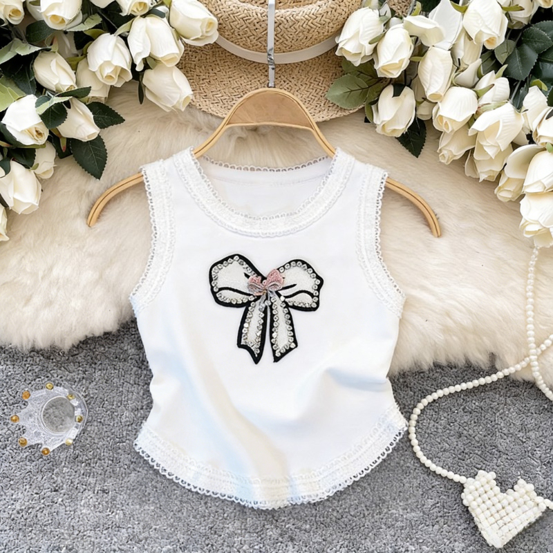 White Lace Trim Rhinestone Bow - Lace Trim Cami reseña y precio