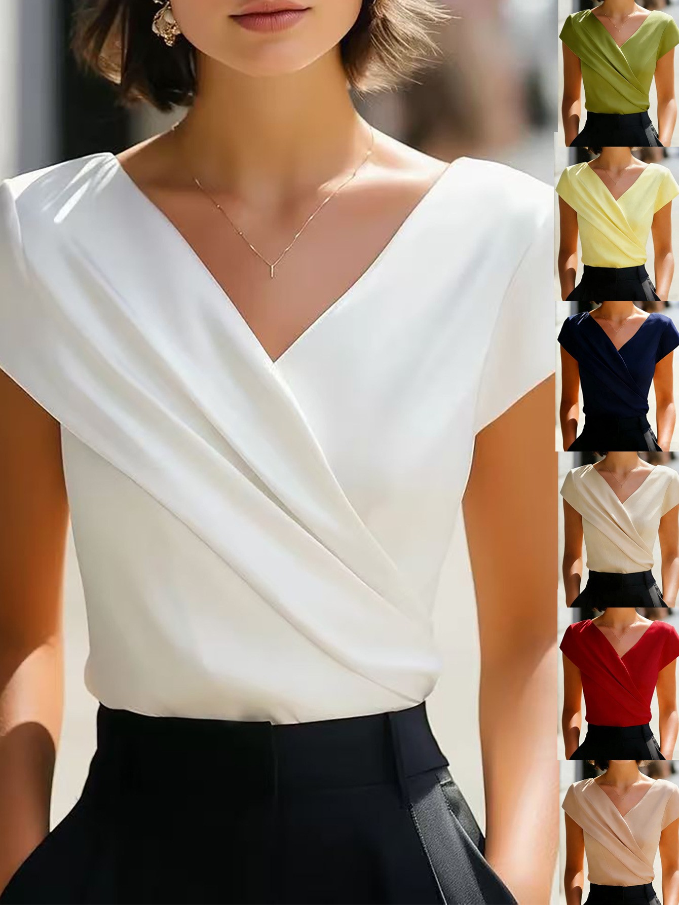 Summer Womens Blouse Solid Whi - Wrap Blouse Chiffon reseña y precio