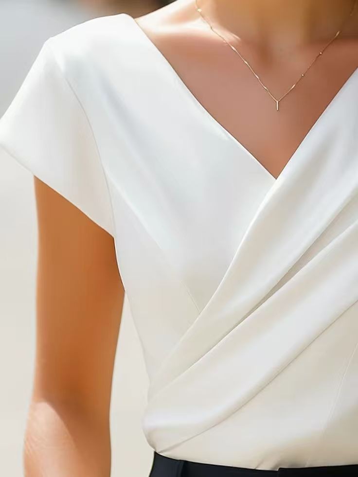 Summer Womens Blouse Solid Whi - Wrap Blouse Chiffon reseña y precio