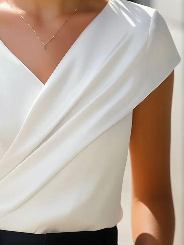 Summer Womens Blouse Solid Whi - Wrap Blouse Chiffon reseña y precio