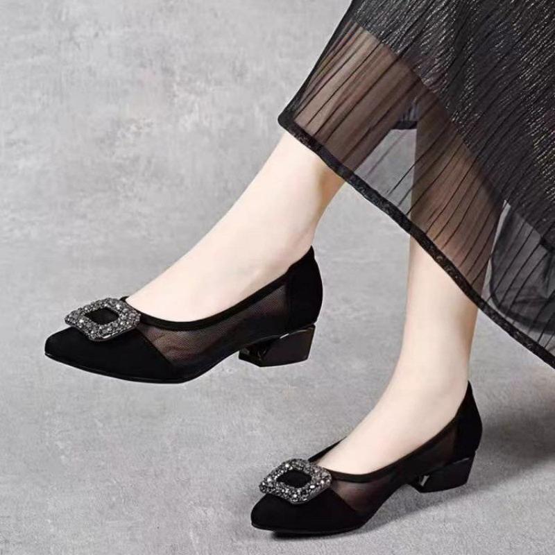 Elegant Pointed Toe Mesh Block - Women Fashion Heels reseña y precio