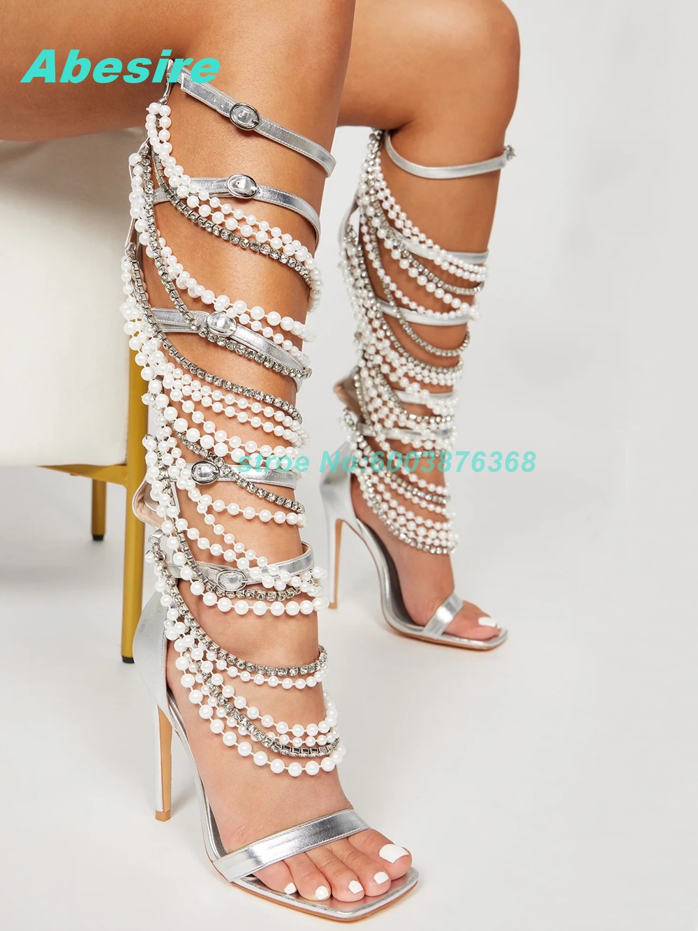 Pearl Crystal Strap Patchwork  - Women'S Fashion Boots reseña y precio