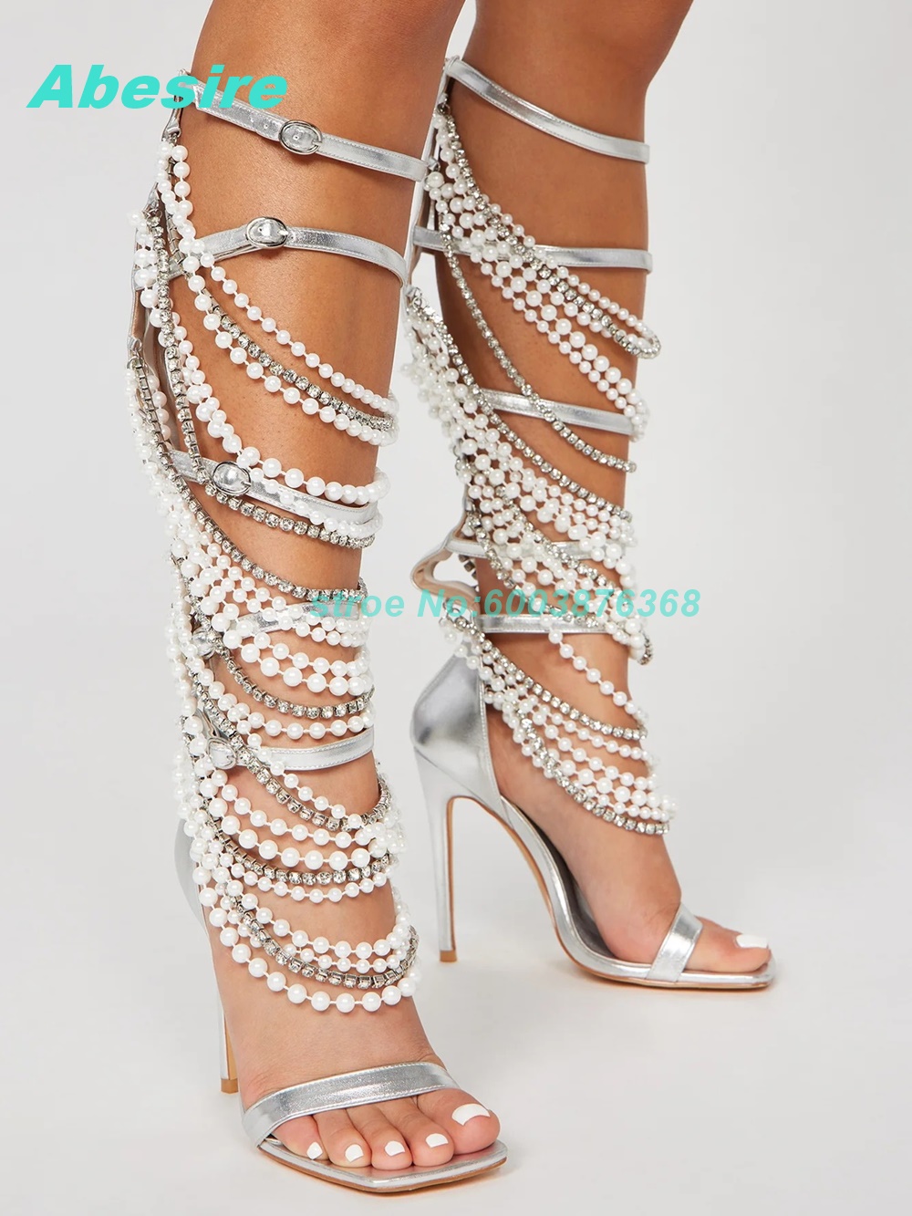 Pearl Crystal Strap Patchwork  - Women'S Fashion Boots reseña y precio