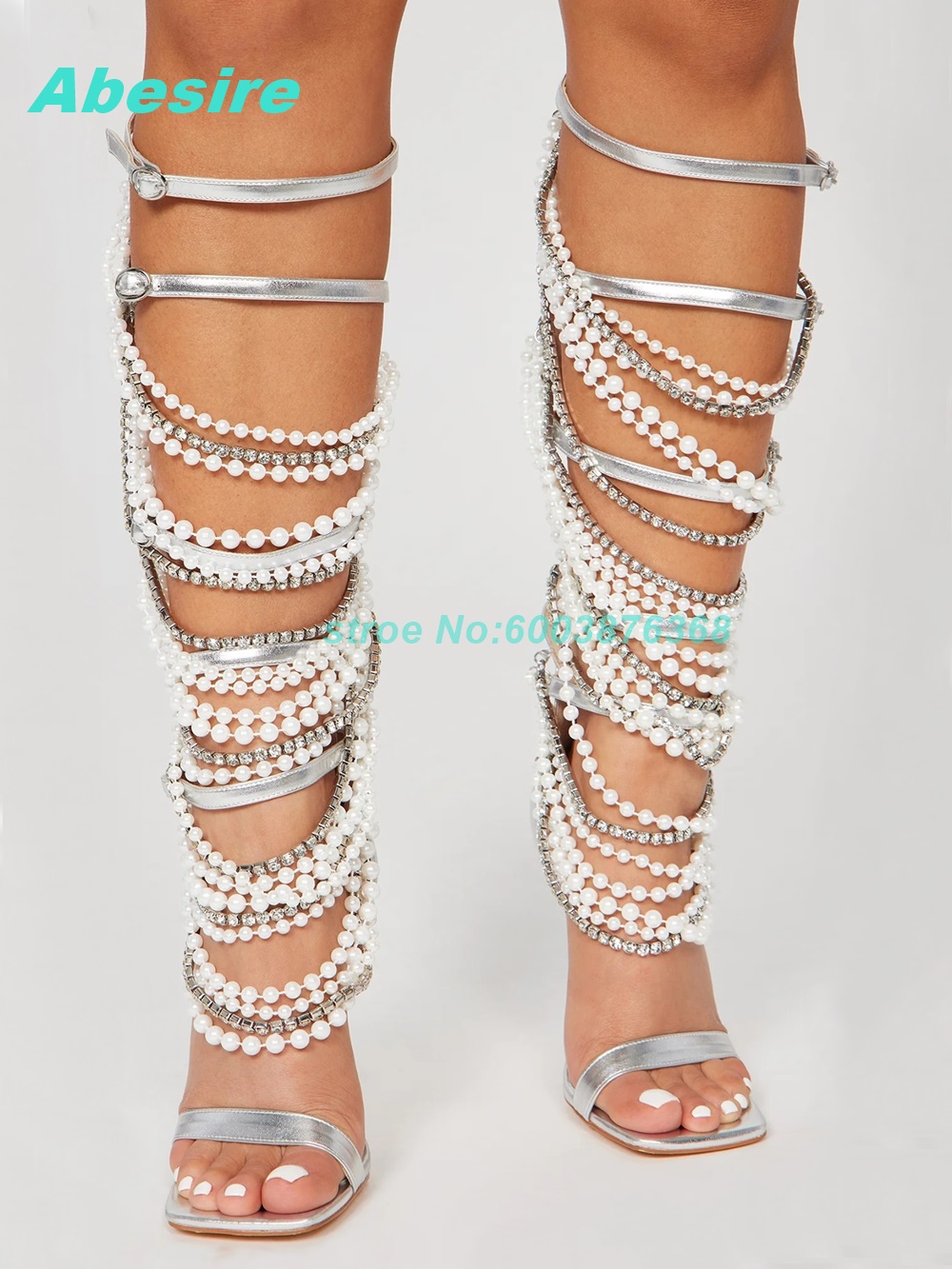 Pearl Crystal Strap Patchwork  - Women'S Fashion Boots reseña y precio