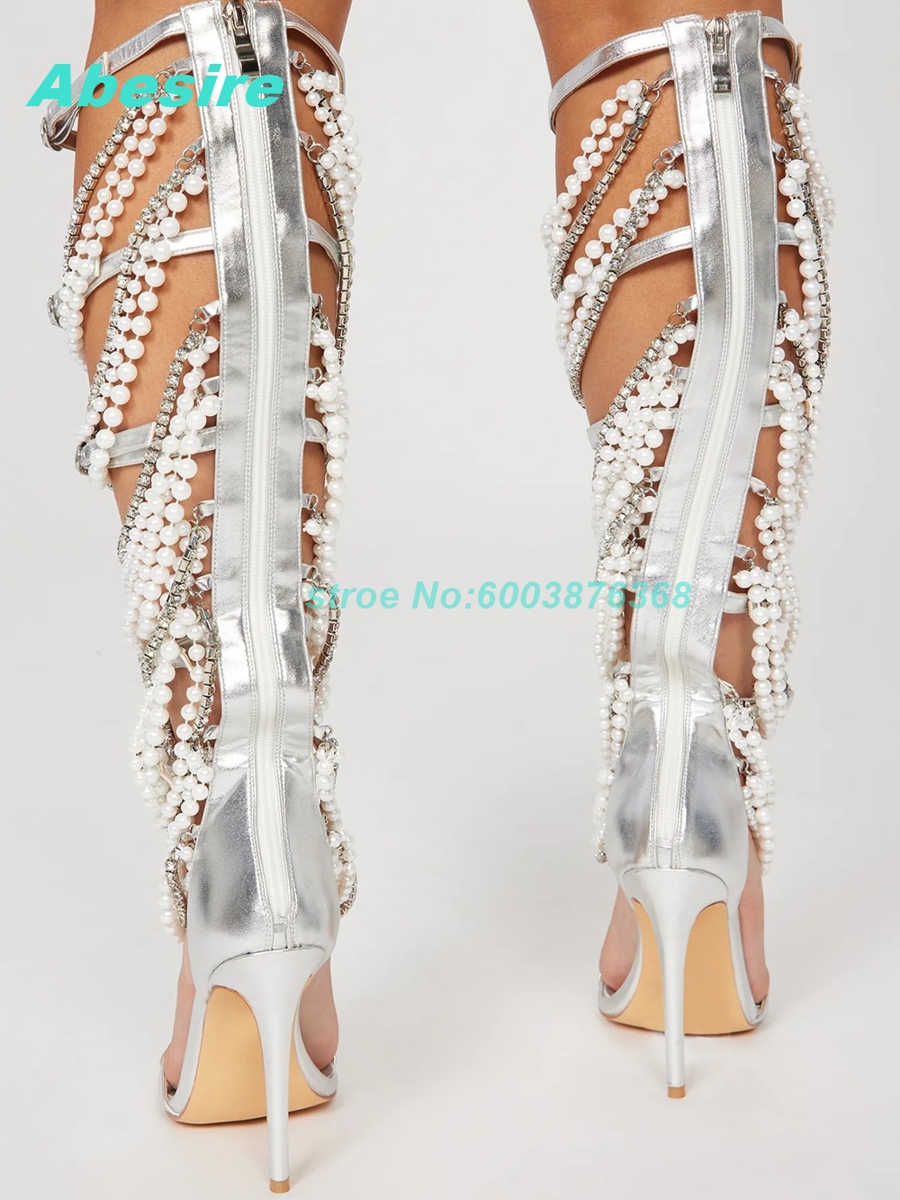 Pearl Crystal Strap Patchwork  - Women'S Fashion Boots reseña y precio