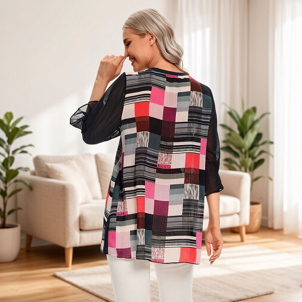 Women Color Block Geometric Pr - Wrap Blouse Chiffon reseña y precio