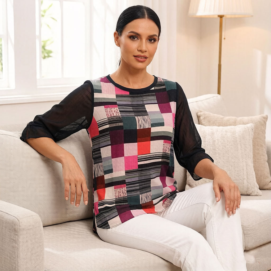 Women Color Block Geometric Pr - Wrap Blouse Chiffon reseña y precio